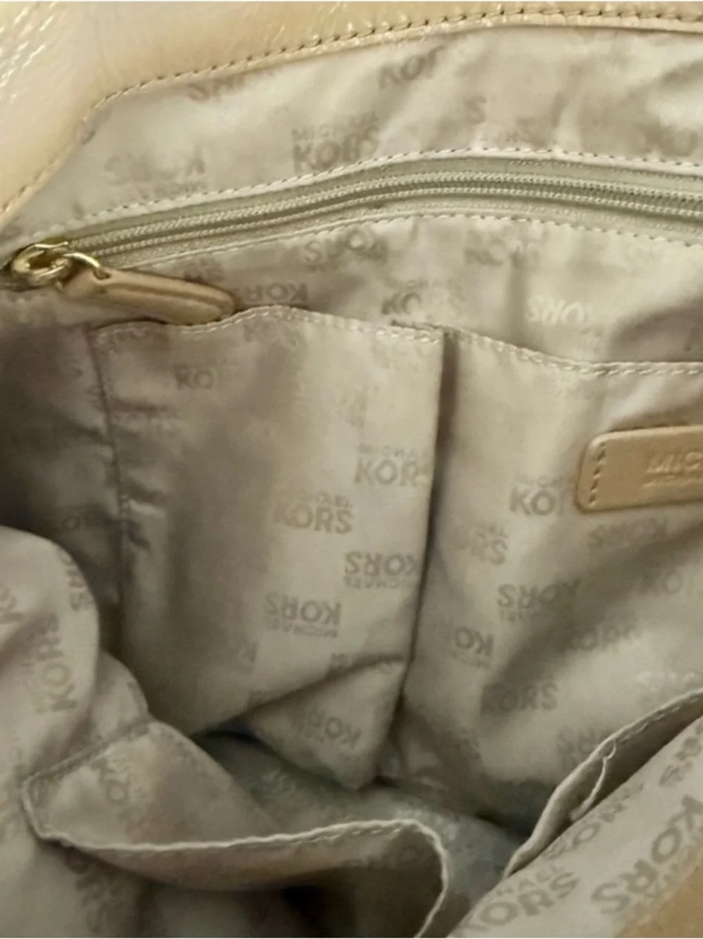 Michael Kors Jet Set Chain Tote Leather Bag Tan Beige Gold - Picture 6 of 11